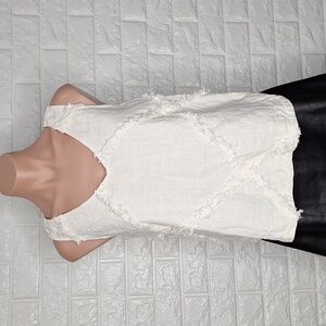 ANTHROPOLOGIE HD In Paris Sleeveless Tank Top Ivory Cross Hatch Fringe Linen